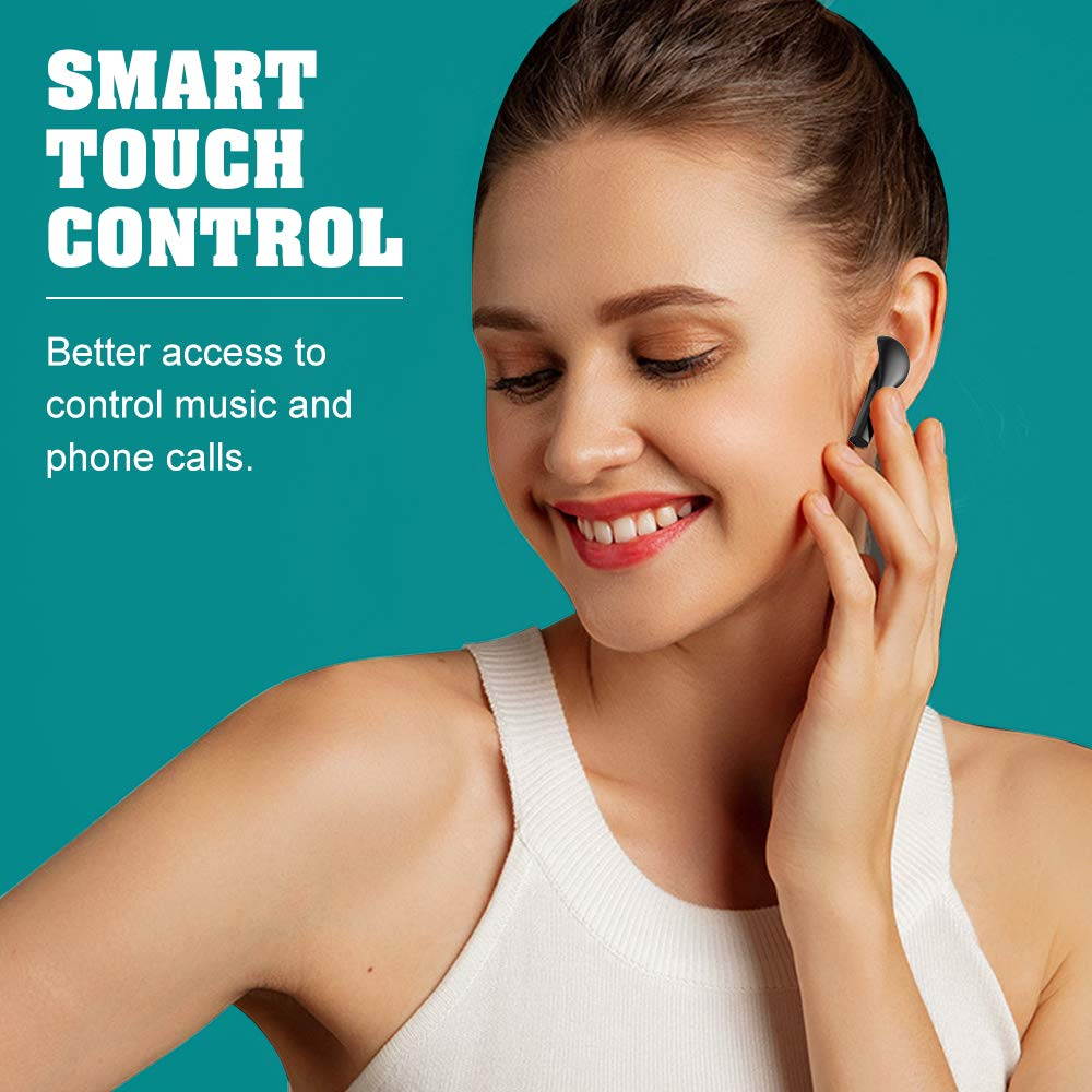 QCY T5 Wireless Earbuds, V5.0 Bluetooth Headphones In-Ear Stereo True Wireless Earphones with Touch Control, Binaural Calling, One-Step Paring, Total 24 Hours Play Time