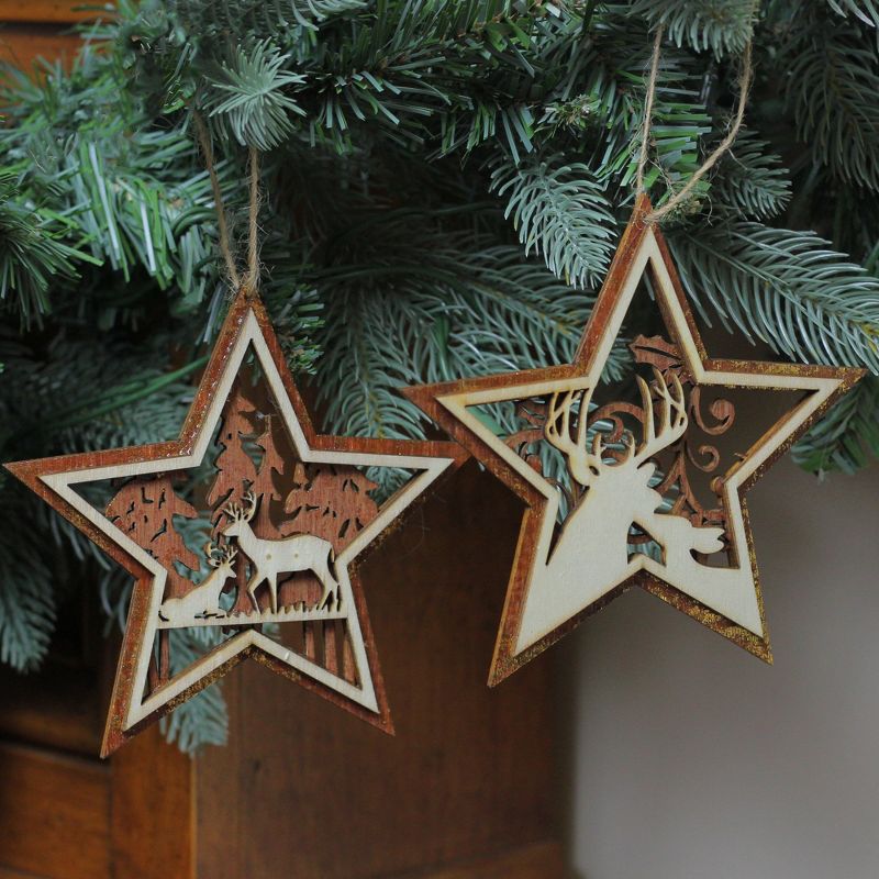Roman 2ct Rustic Woodland Deer Star Christmas Ornament Set 5.25&rdquo; - Brown