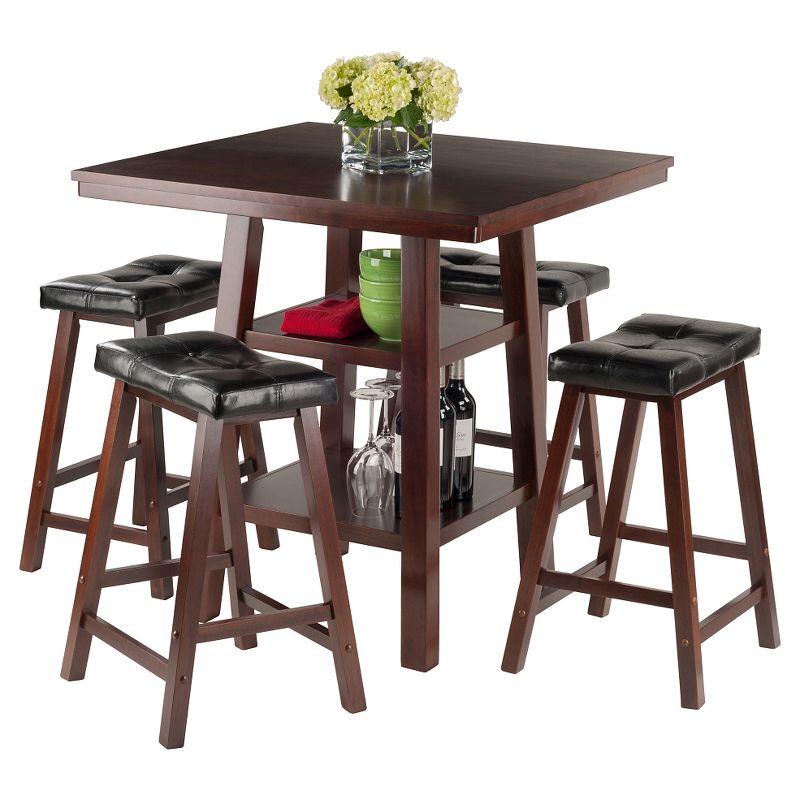 5pc Orlando 2 Shelves Counter Height Dining Set with Cushion Seat Wood/Walnut/Black - Winsome