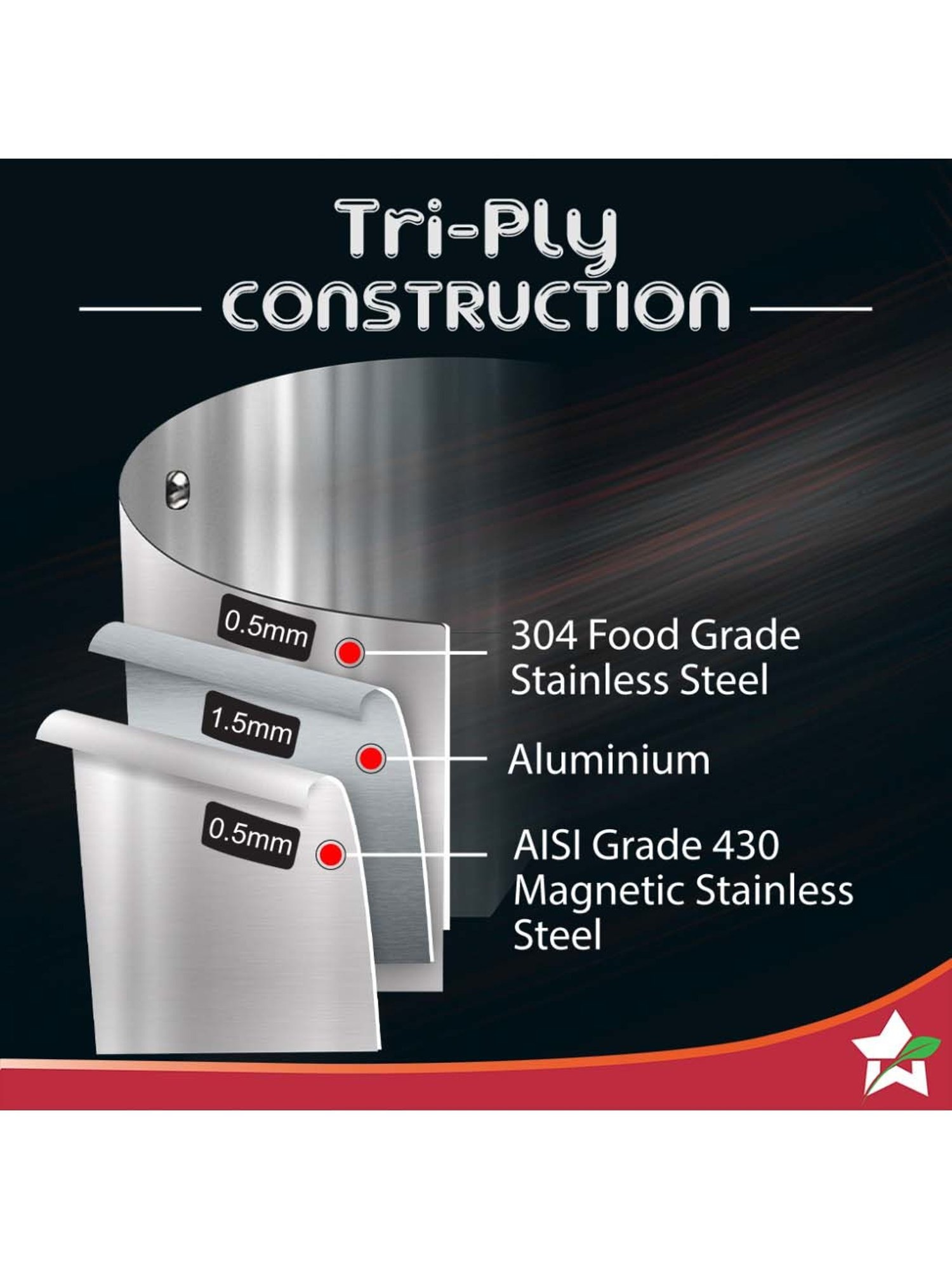 HAZEL Silver Induction Bottom Tope Stainless Steel Patila - 17.7 cm (2500 ml)