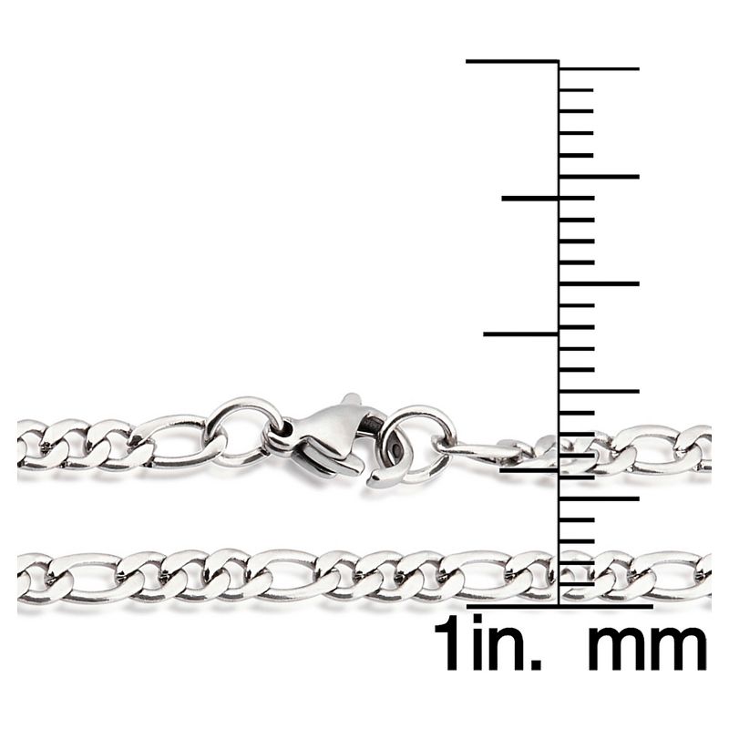 Men's Stainless Steel Figaro Chain Necklace (3mm) - Silver (24")