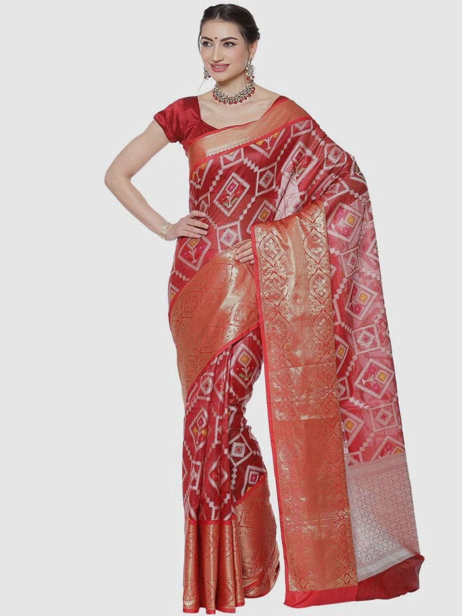 Banarasi Silk Works Maroon Woven Saree With Unstitched Blouse