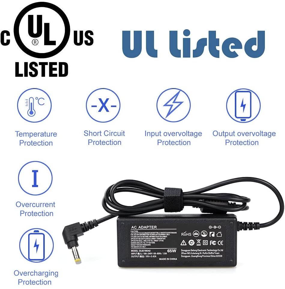 65W 19V 3.42A AC Adapter Laptop Charger Replacement for Toshiba PA3714U-1ACA PA3822U-1ACA PA3917U-1ACA Satellite C55 C55D C55T C655 C655D C675 C855 C855D L55 L655 L675 L745 L755 L775D Supply Cord