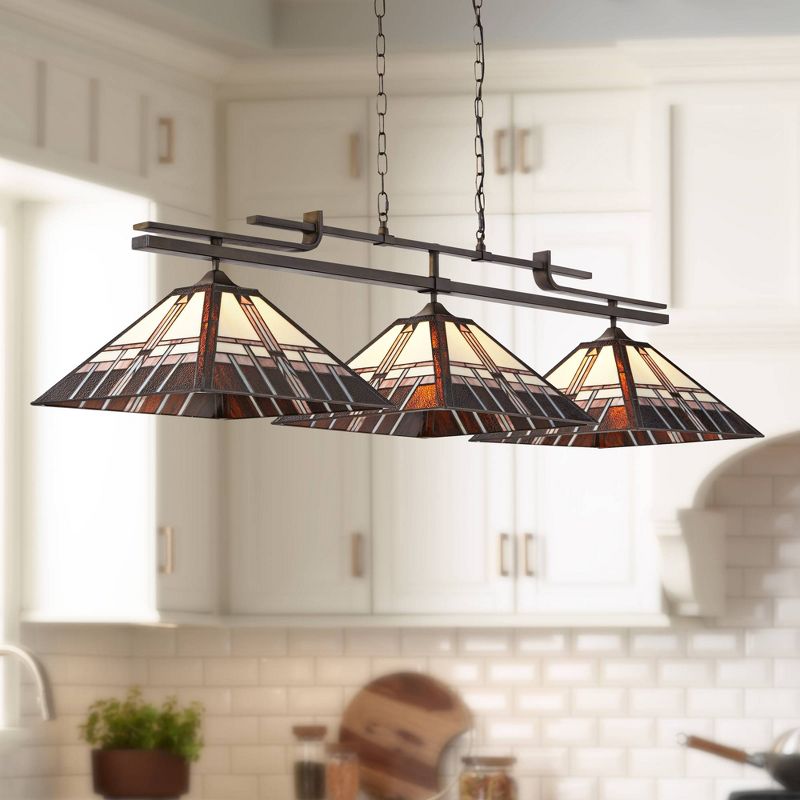 Robert Louis Tiffany Pirro 56" Wide Bronze Alfred Geometric Kitchen Island Light