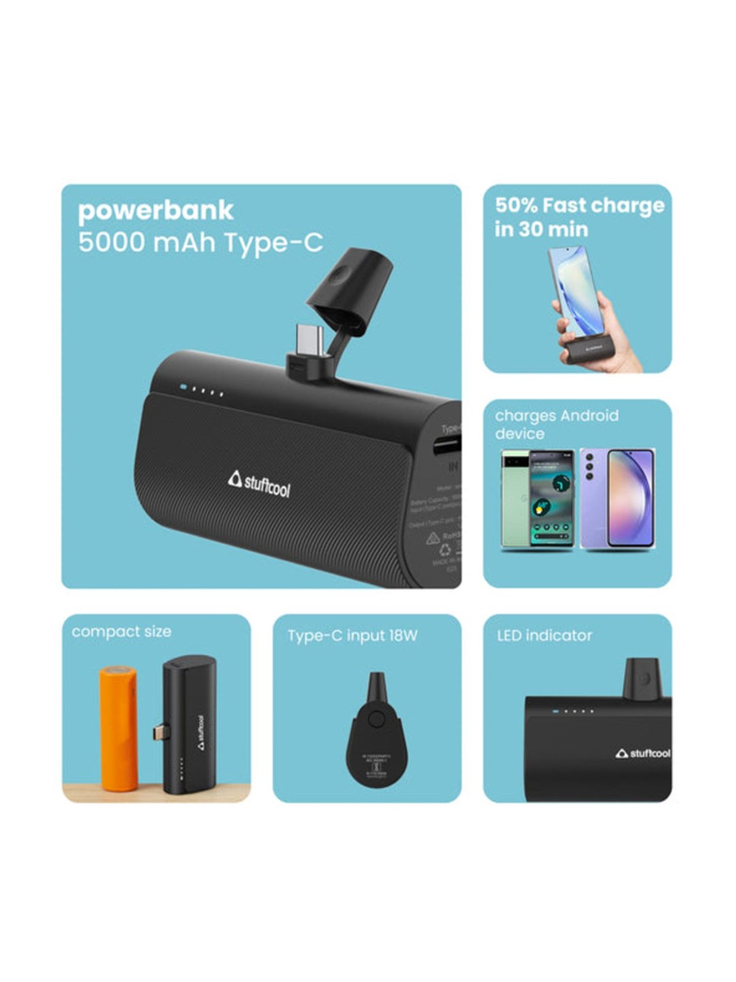 Stuffcool Snap Type C 5000mAh Powerbank (Black)