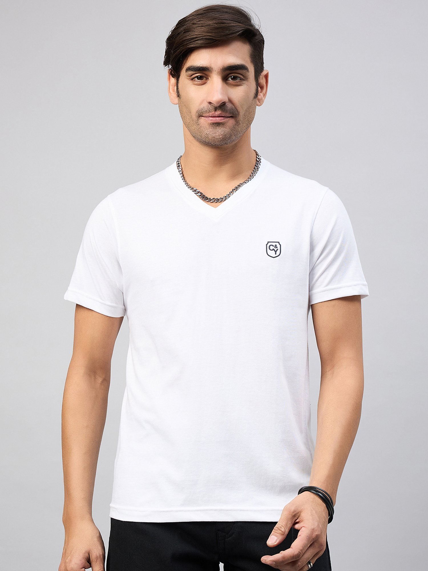 Club York White Regular Fit V-Neck T-Shirt