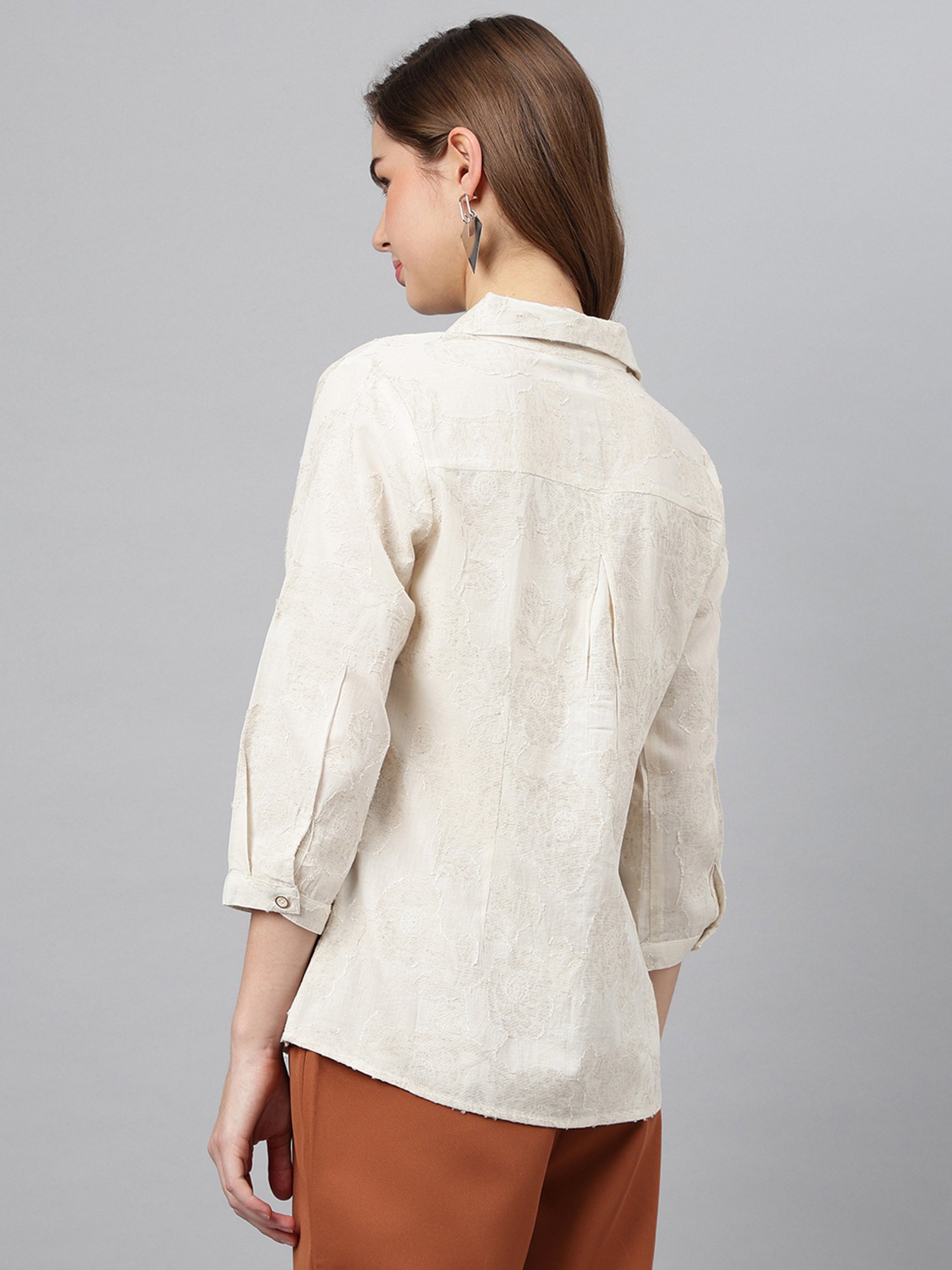 Latin Quarters Beige Self Design Shirt