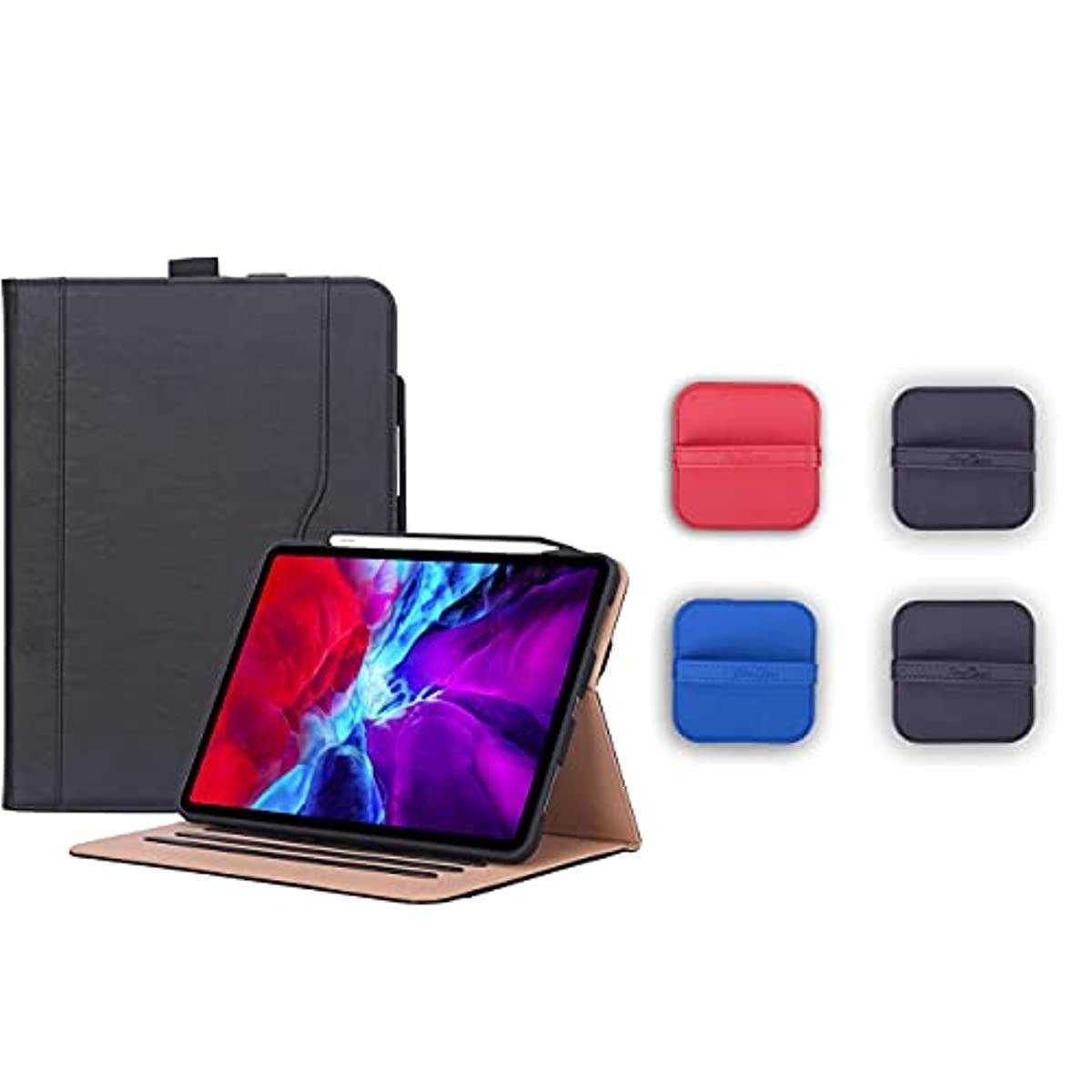 ProCase Black iPad Pro 12.9 Leather Case 4th Gen 2020 / 3rd Gen 2018 Bundle with [4 Pack] Screen Cleaning Pad Cloth Wipes