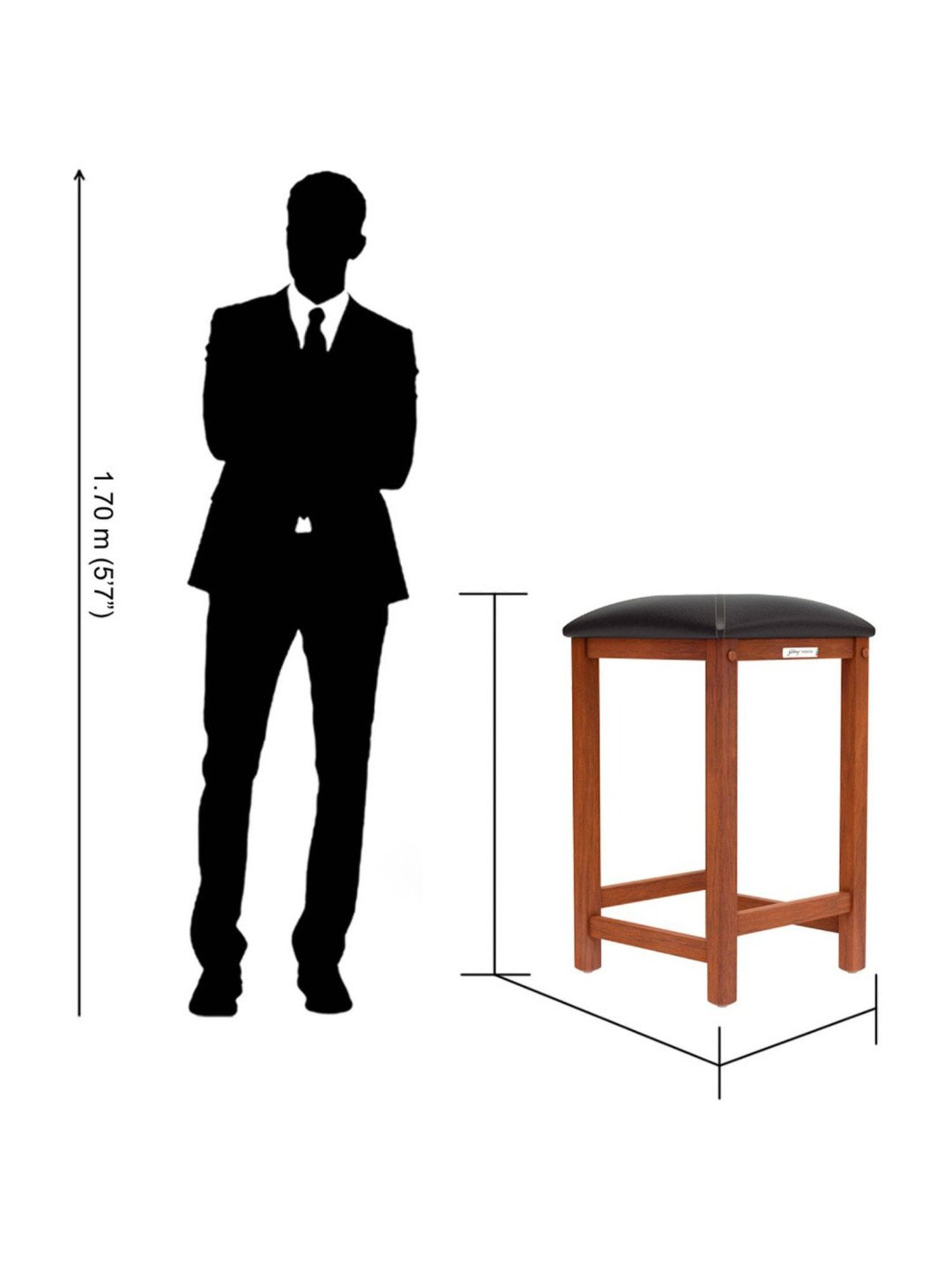 Godrej Interio Clark Counter Brown Solid Wood Standerd Bar Stool - Set of 2