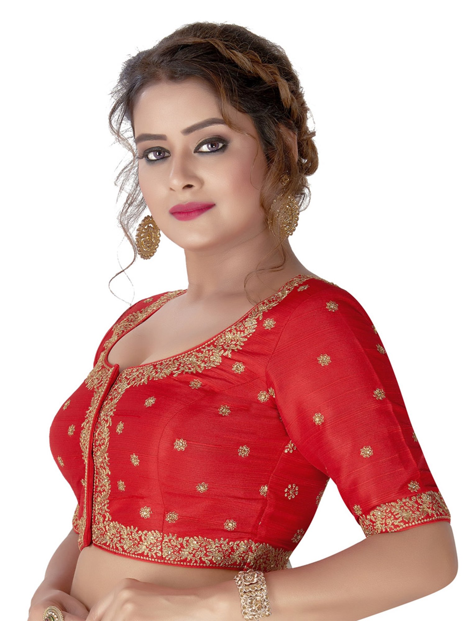 Salwar Studio Red Mulberry Silk Embroidered Blouse