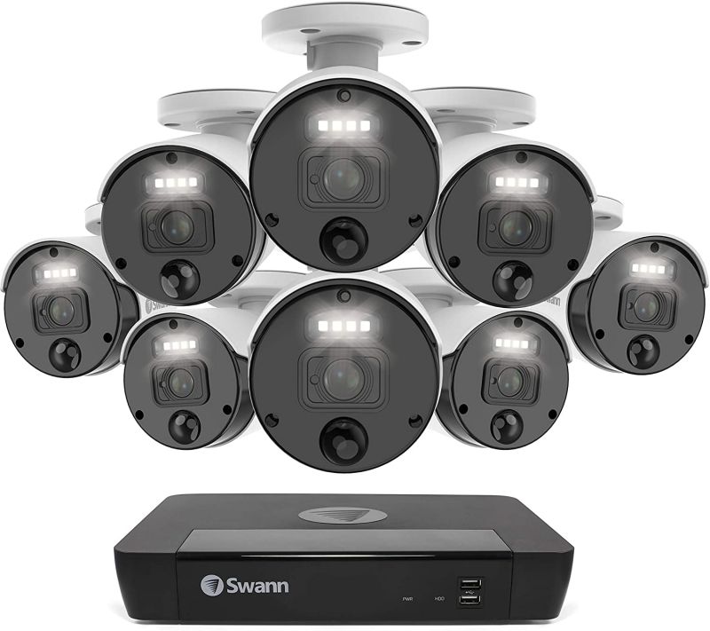 Swann Security Camera System CCTV, 8 Camera 8 Channels POE NVR Master 4K Upscale Video Wired Surveillance, Indoor Outdoor, Night Vision, Heat Motion Detection, SWNVK-876808