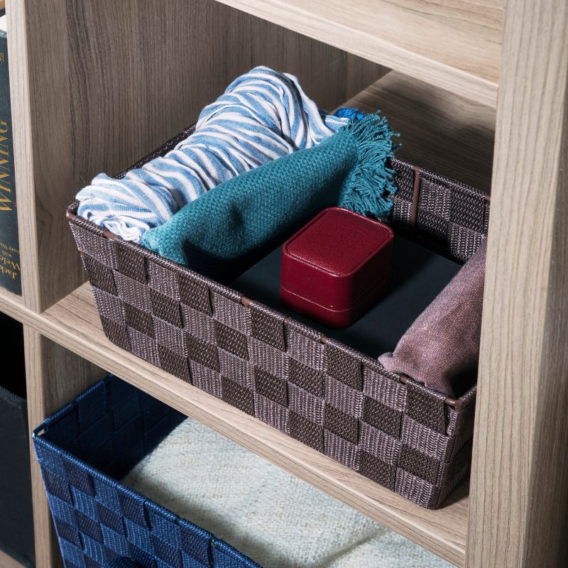 Home Basics Small Polyester Woven Strap Open Bin, Brown