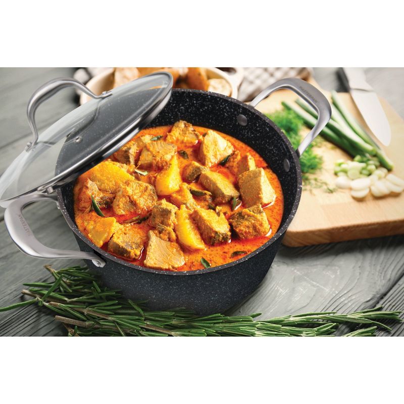 MasterPan 5qt Non-Stick Cast Aluminum Stock Pot with Glass Lid Black