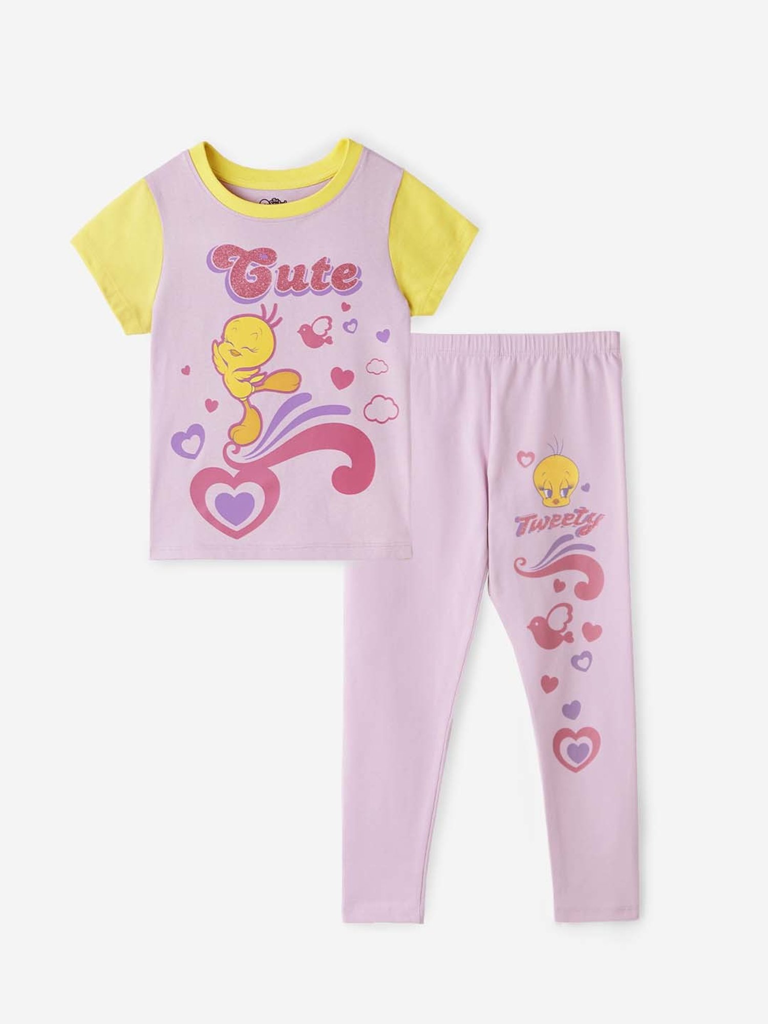 The Souled Store Kids Pink & Yellow Cotton Printed Looney Tunes T-Shirt Set
