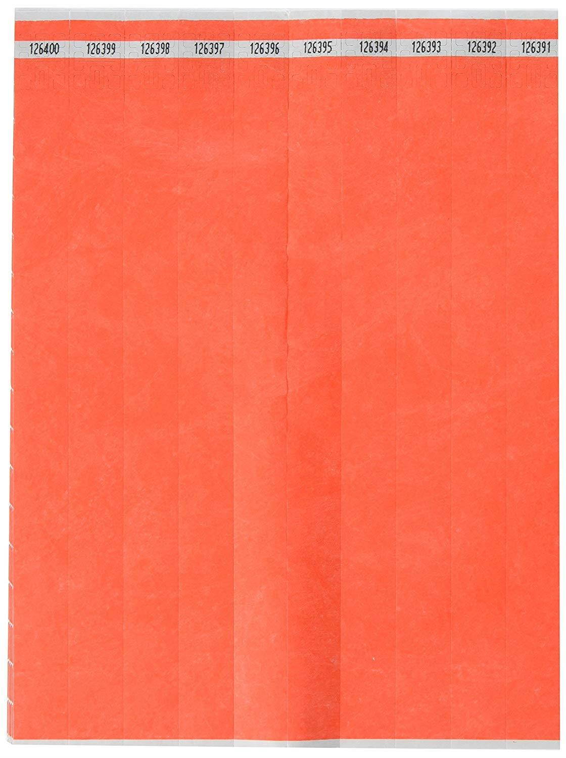 Mayflower Distributing Company 100 Count Tyvek Wristband, 3/4", Glow Orange