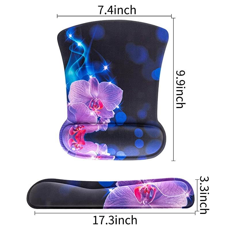 Keyboard Wrist Rest Pad and Mouse Wrist Rest Support Mouse Pad Set,Durable & Comfortable & Lightweight for Easy Typing & Pain Relief-Ergonomic Support (Phalaenopsis)
