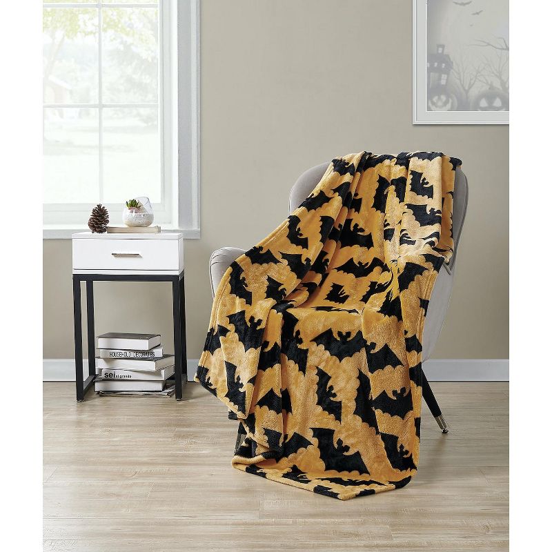 Kate Aurora Living Halloween Spooky Bats Rustic Orange & Black Ultra Soft & Plush Throw Blankets