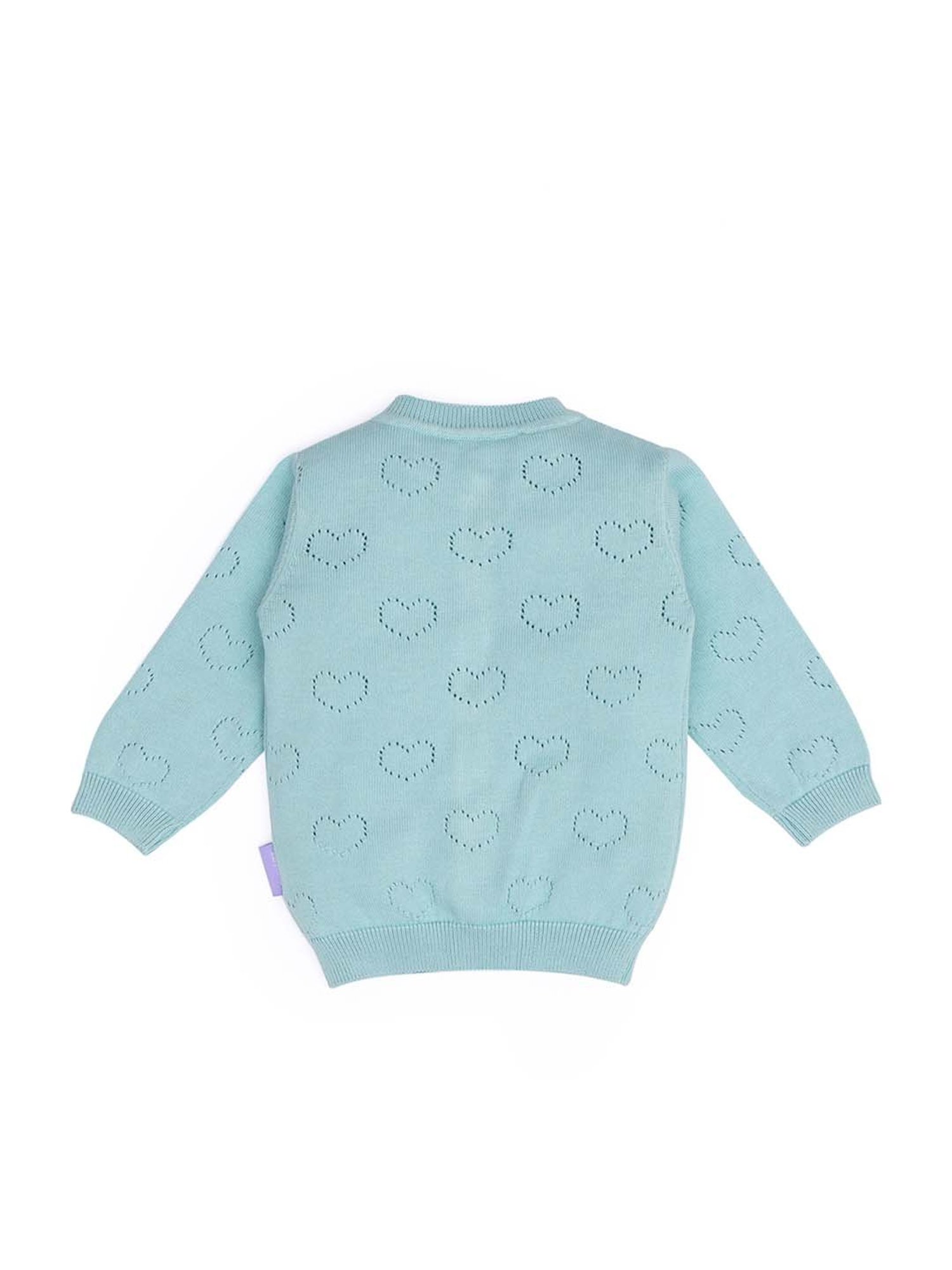 MINIKLUB Girls Green Self Design Full Sleeves Sweater