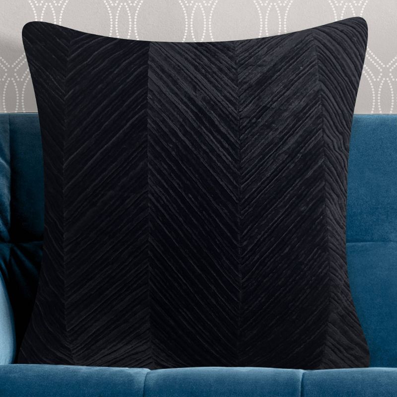 Chevron Velvet Throw Pillow Black - Edie@Home