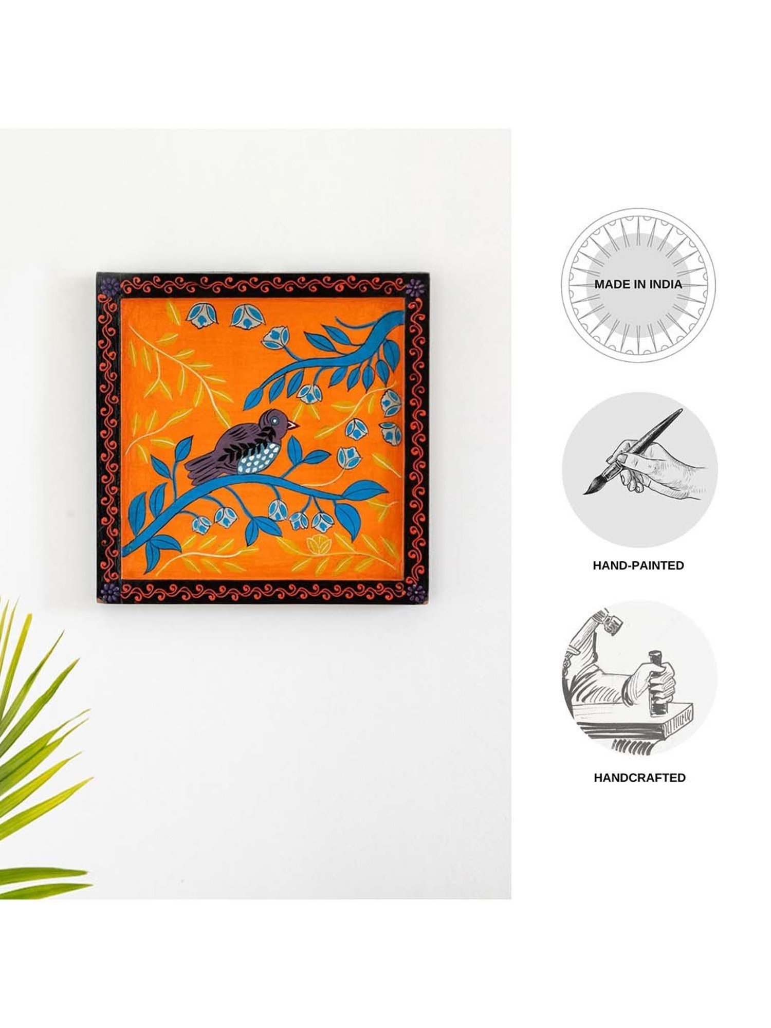 ExclusiveLane Multicolor Wood Chirping Sparrow Hand-Painted Wall Decor