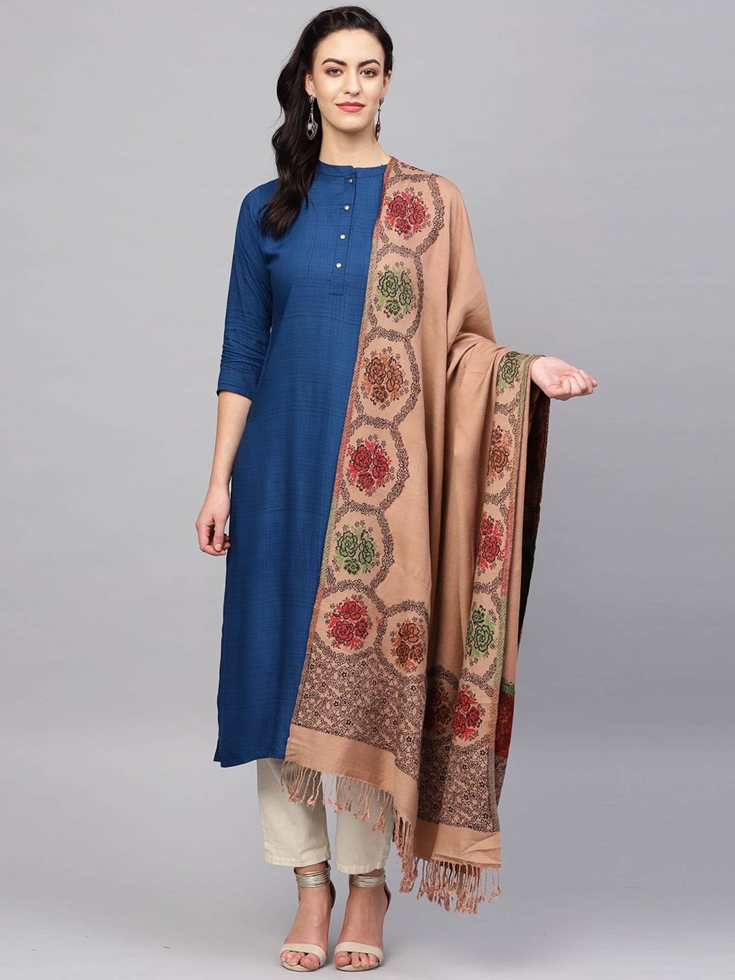 Indo Era Beige Woven Pattern Stole