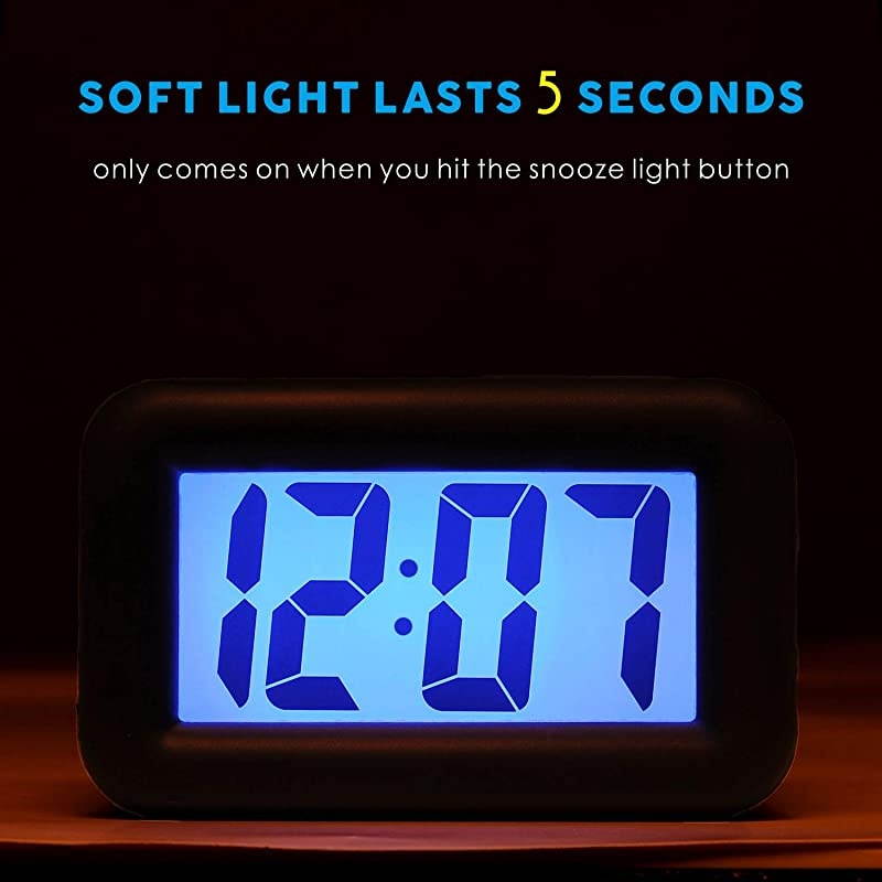 Digital Clock Kids Alarm Clocks with Snooze and Backlight Simple Travel Clocks Large LCD Display Ascending Sound and Handheld Sized Good for Kids Black