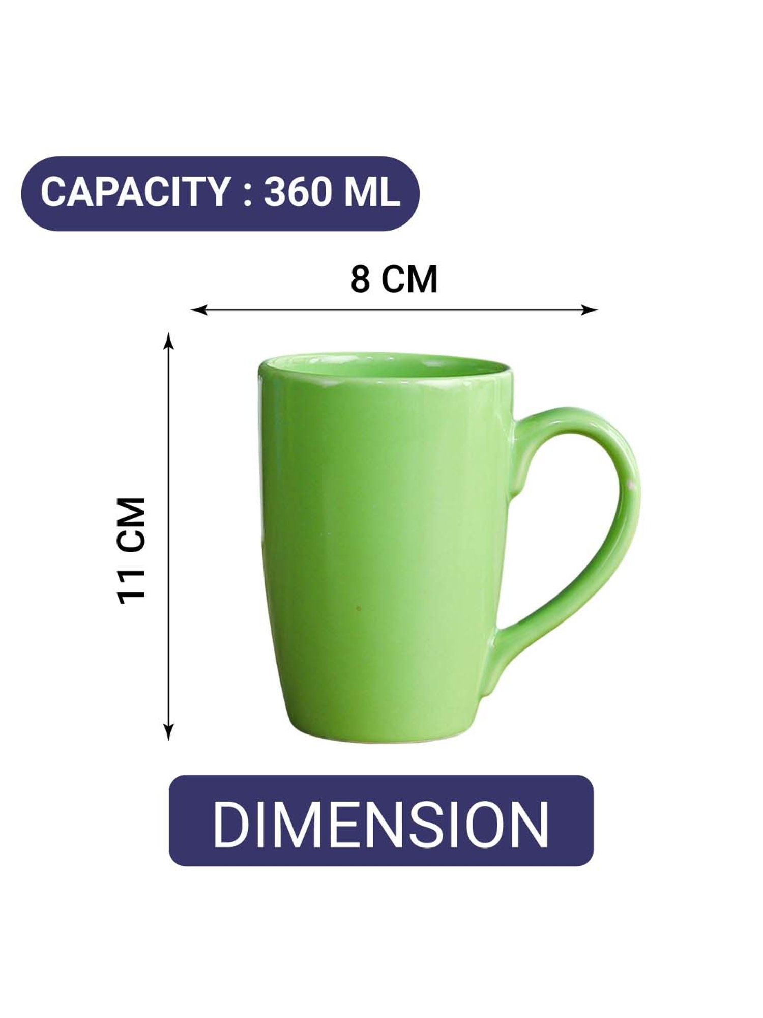 Femora Green Ceramic Coffee Mugs (0.36 L) - Set of 4
