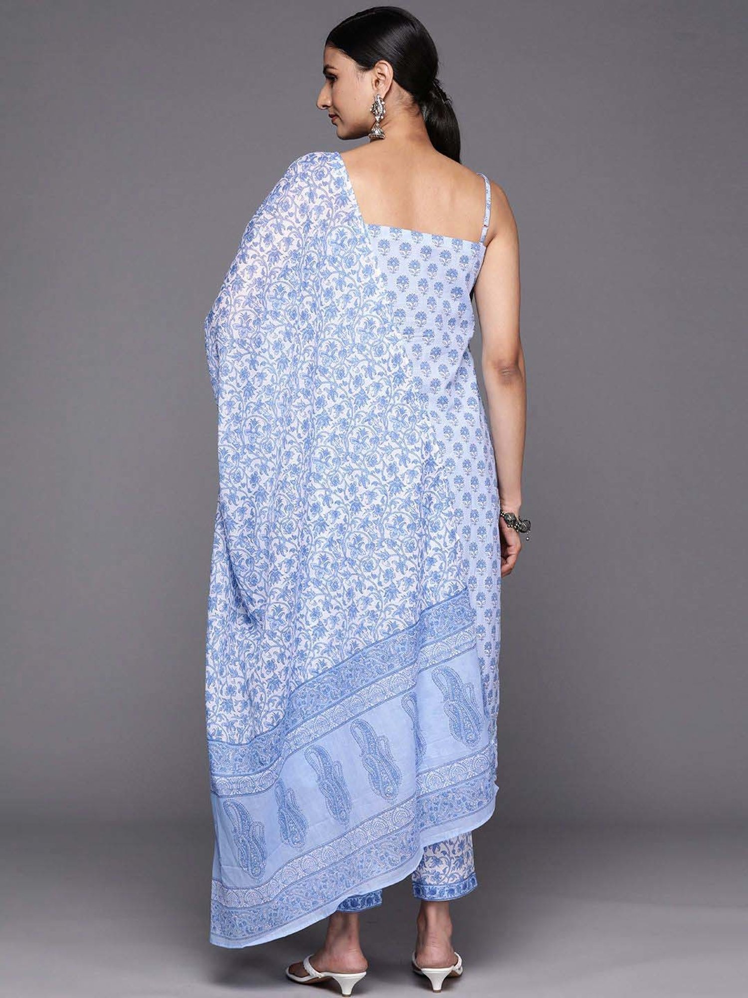 Libas Blue Cotton Printed Kurta Pant Set With Dupatta