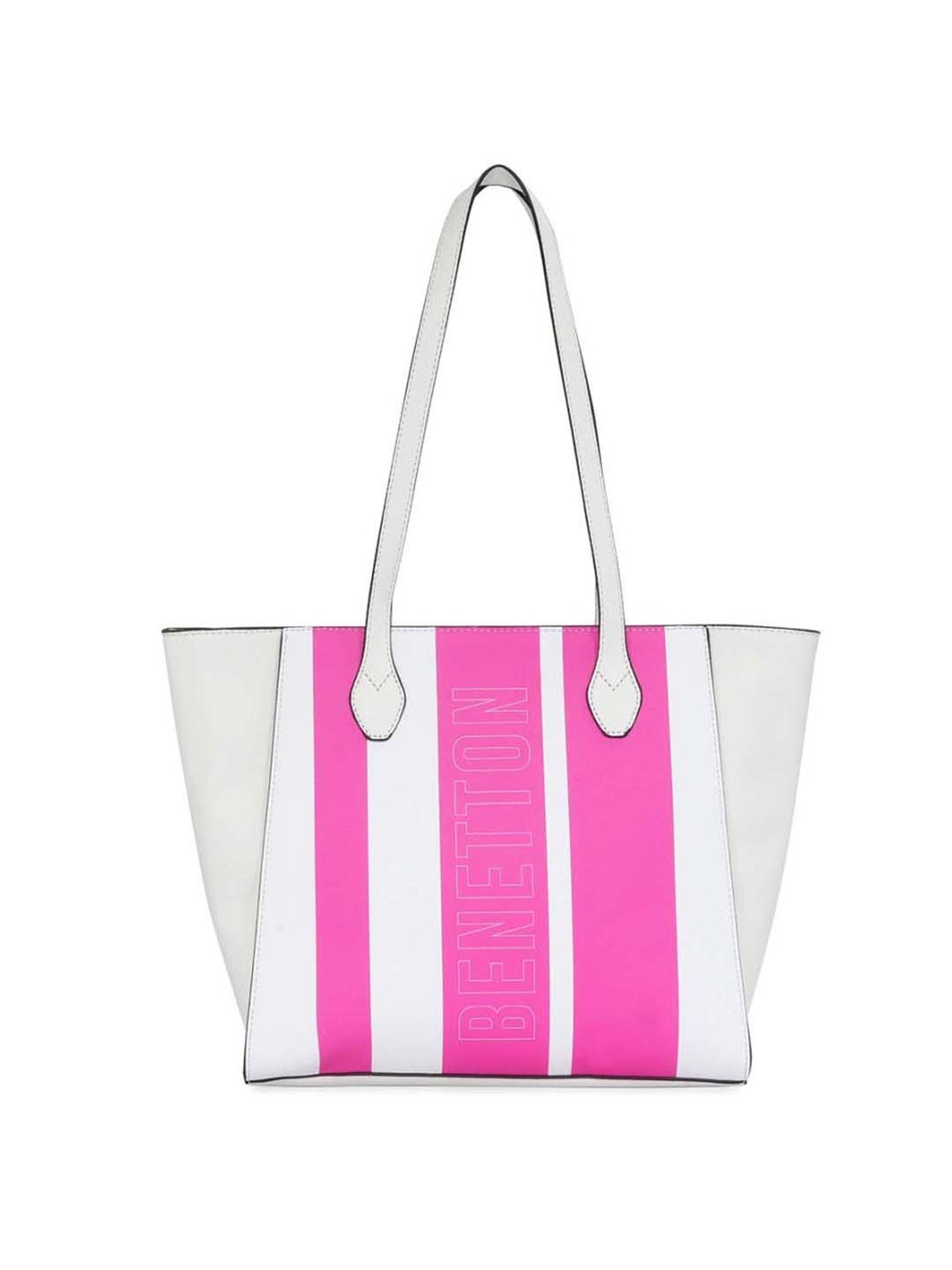 United Colors of Benetton Alize White Striped Tote Handbag