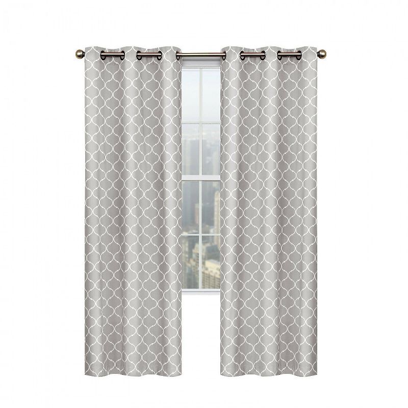 Kate Aurora Gray & White Lattice Clover Ultra Luxurious Window Curtains - 38 in. W x 84 in. L, Gray & White