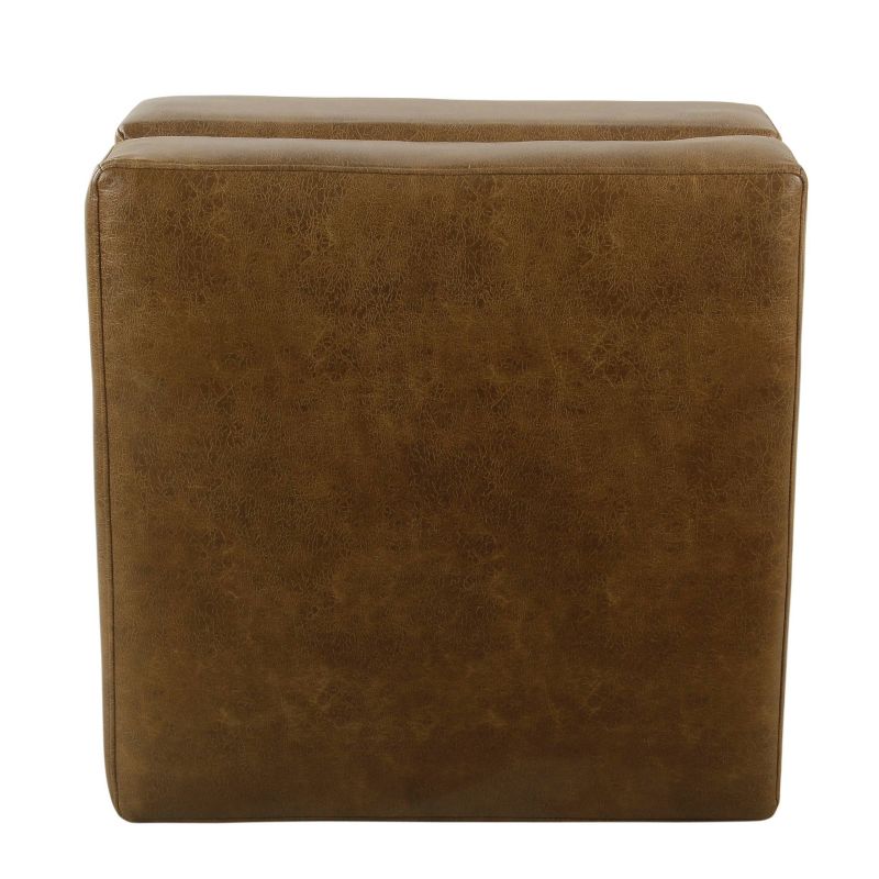 Brooklyn Large Pillowtop Ottoman Faux Leather Light Brown - HomePop