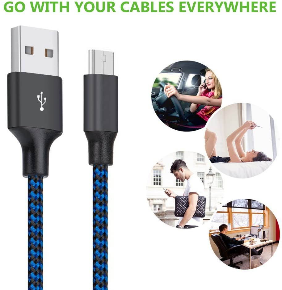Micro USB Cable, 3Pack 6FT Android Charger Cord Long Nylon Braided Sync and Fast Charging Cables Compatible with Samsung Galaxy S6 S7 Edge, Android & Windows Smartphones and More- Blue