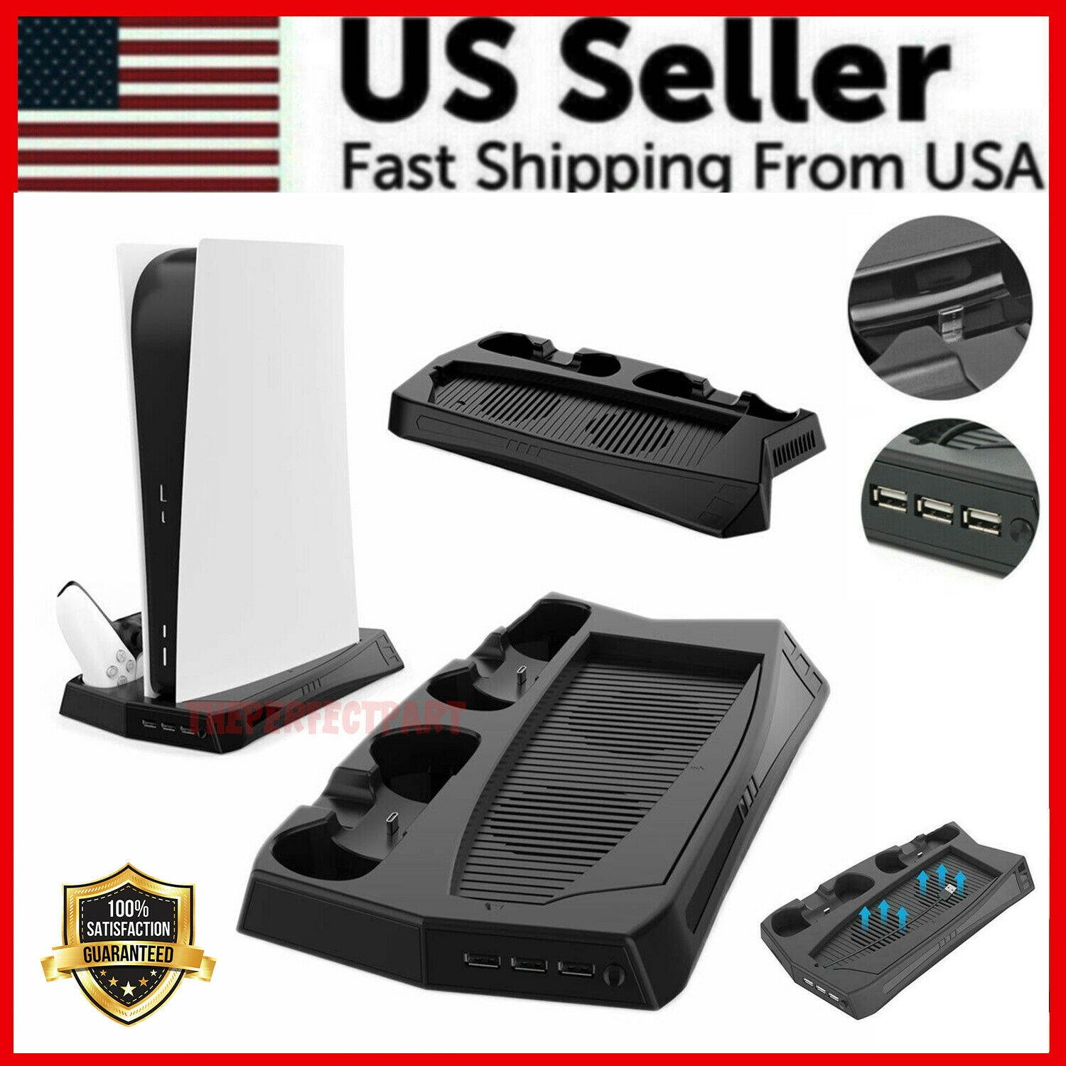 For PS5 Dual Controller Charger Stand w/ Cooling Fan Digital  Standard Consoles