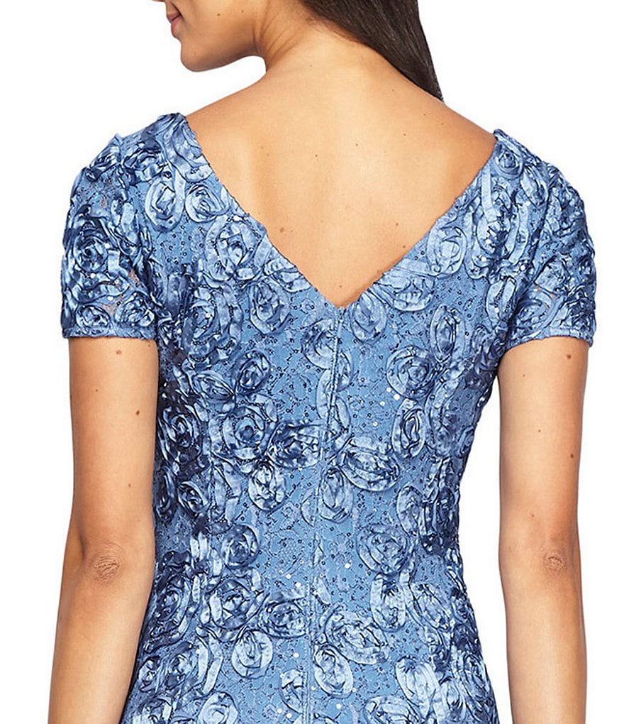 Alex Evenings Sequined-Lace Rosette-Rose Gown