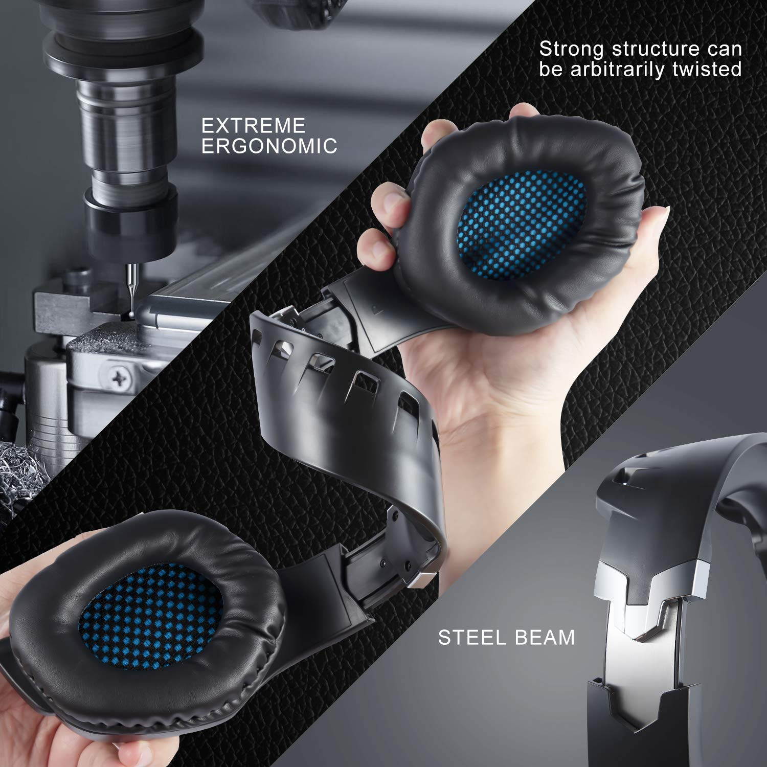 ONIKUMA K1 Pro Game Gaming Headset PS4 Earphone Gaming Headphone With Microphone Mic For PC Laptop playstation 4 casque Gamer- (Black / Blue)