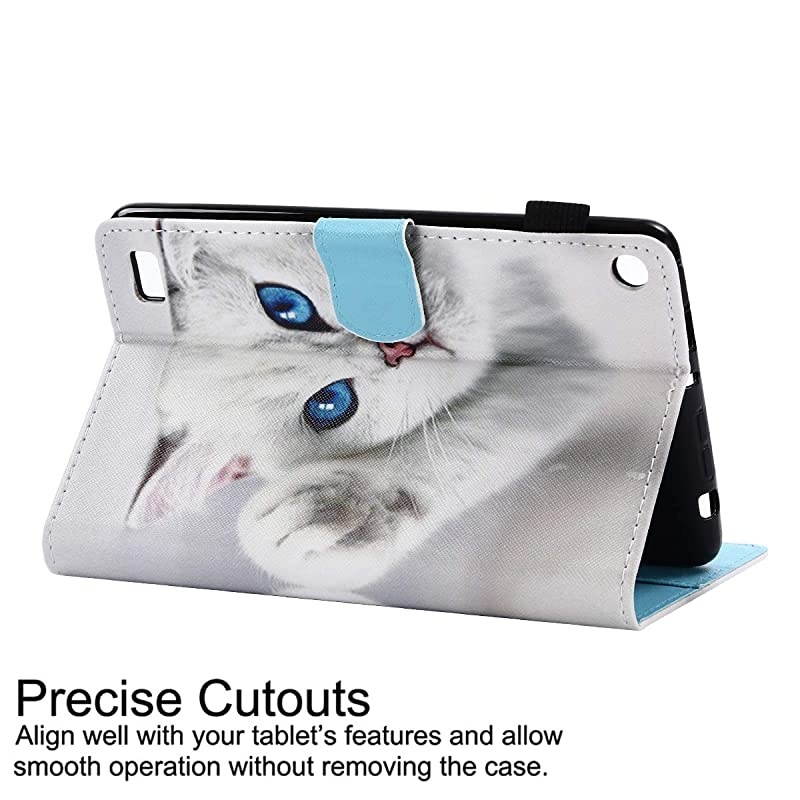 Flip Case for Kindle Fire 7 2015,  Magnetic Leather Stand Protective Case with Card Slots for  Kindle Fire 7 (Only Fit Fire 7" Display 5th Generation 2015 Release) - Blue Eye Cat