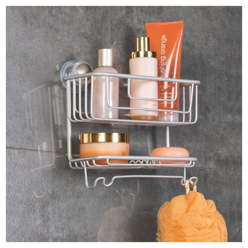 Two Tier Rustproof Aluminum Suction Bathroom Shower Combo Basket Silver - iDESIGN