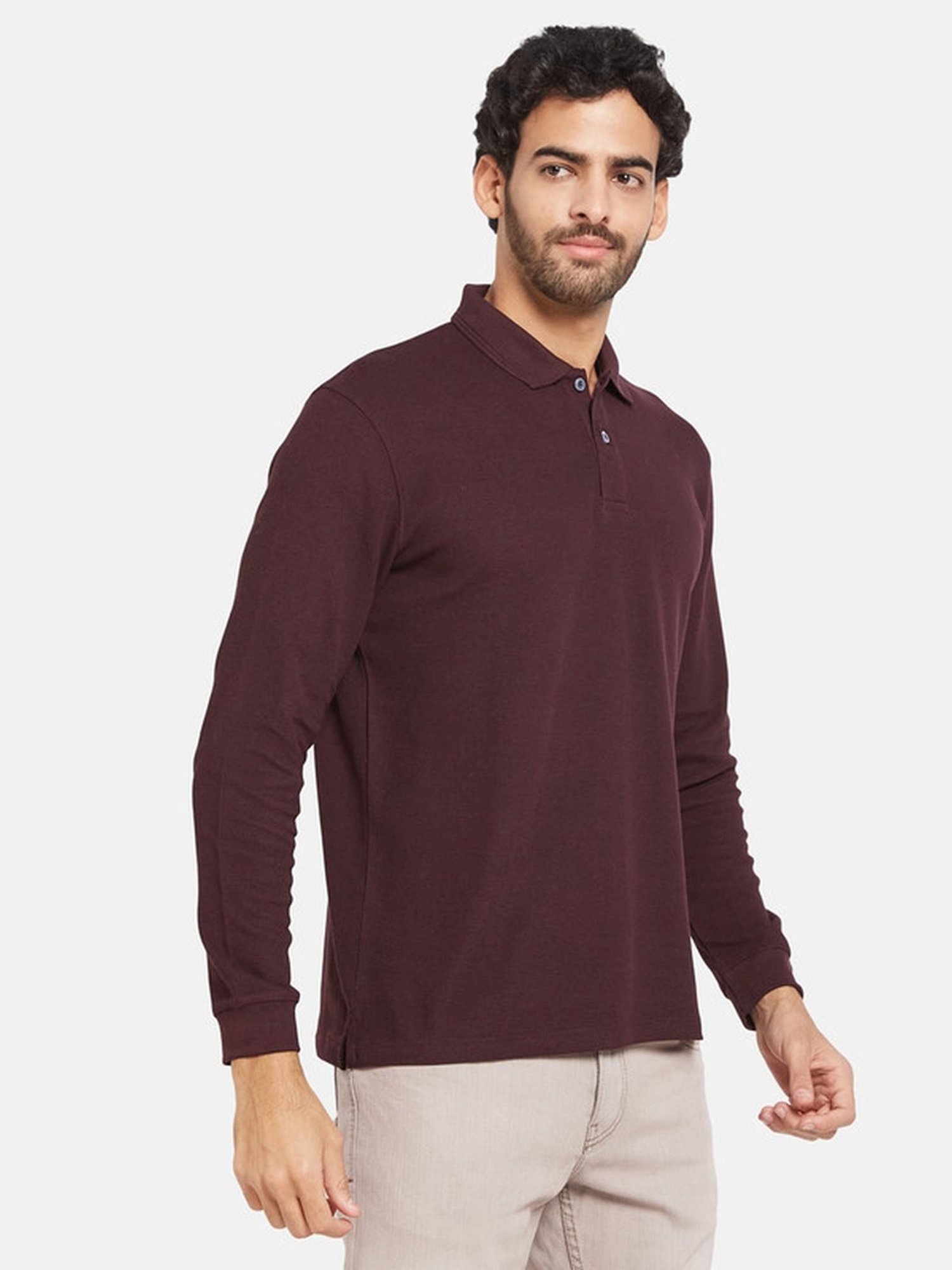 METTLE Wine Cotton Regular Fit Polo T-Shirt