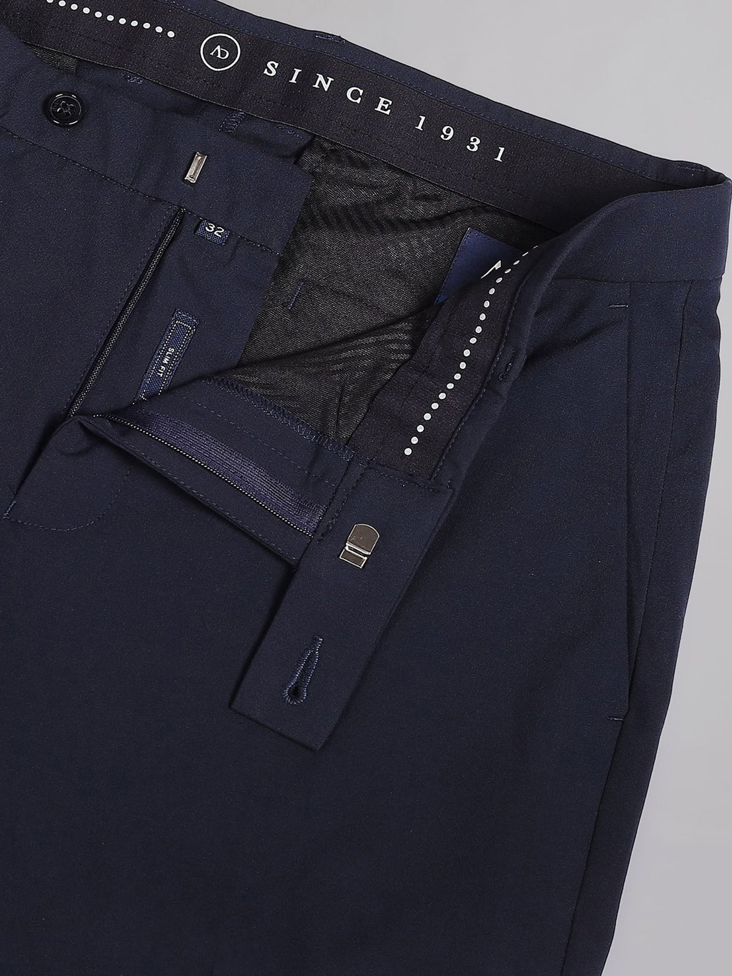 AD by Arvind Navy Slim Fit Flat Front Trousers