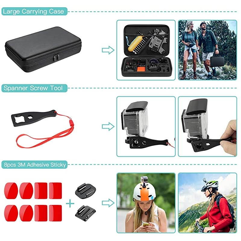 48in1 Accessories Kit for GoPro Hero 8 Max 7 6 5 4 3 3+ 2 1 Black GoPro 2018 Session Fusion Silver White Insta360 DJI AKASO APEMAN YI Campark SJCAM XIAOMI Sony Sports DV Action Camera
