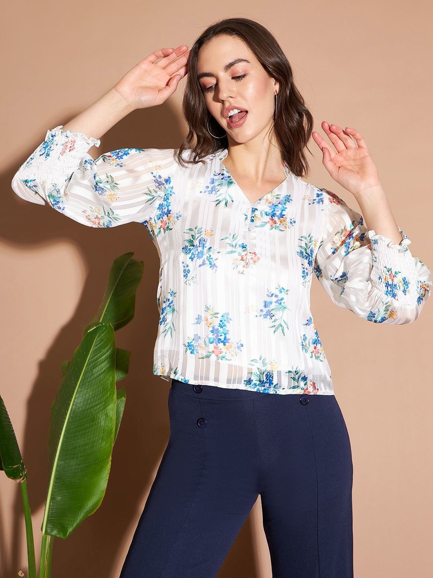 Marie Claire Off-White Printed Top