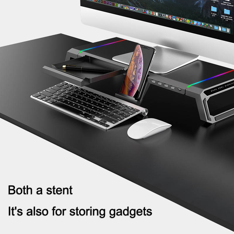 Monitor Increased Rack Multi-function Monitor Stand Monitor Foldable Base mount With RGB Lighting & 4xUSB Expansion Interface