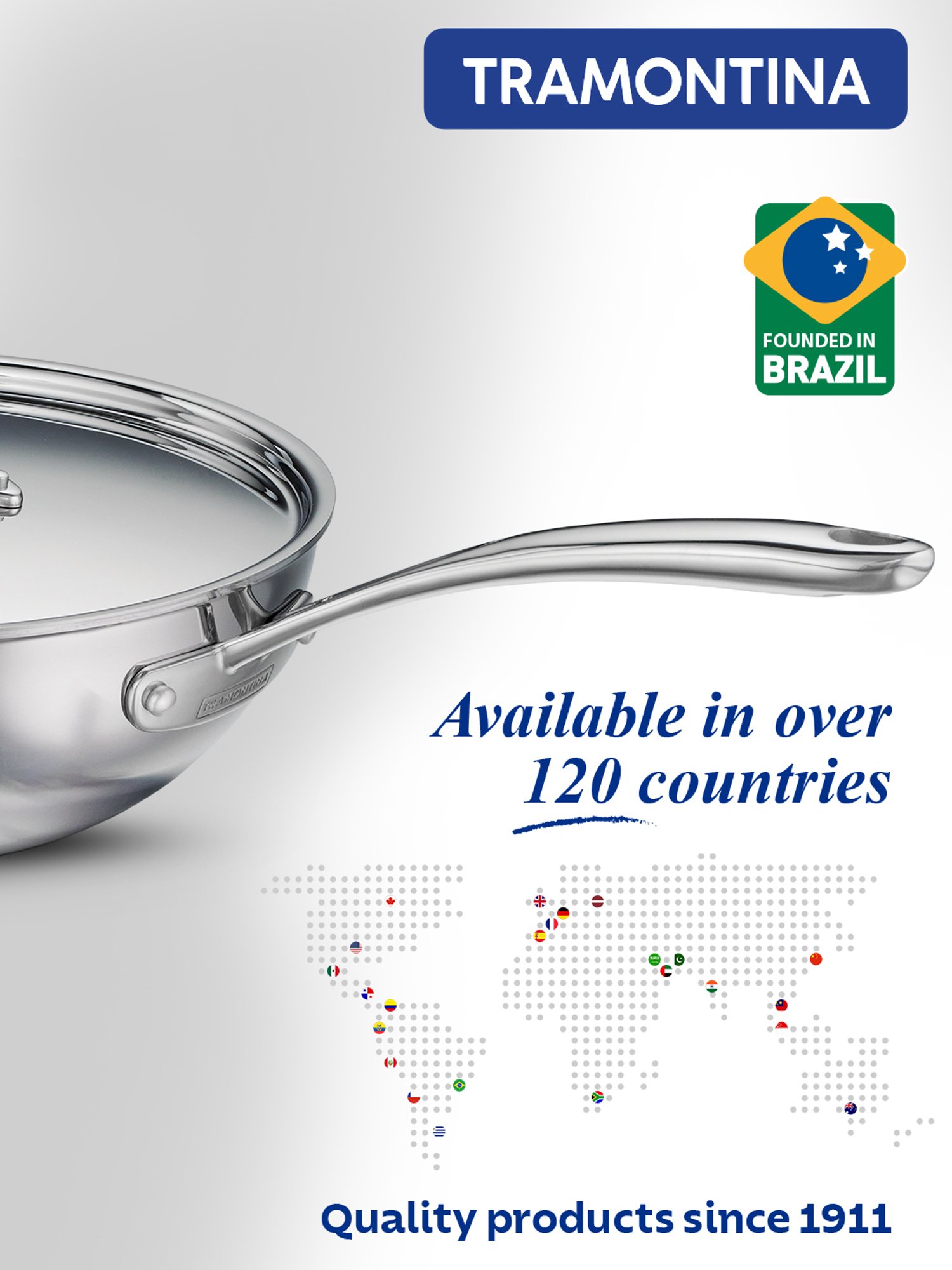 Tramontina Fusao Non-Toxic Triply Stainless Steel Ceramic Wok with Lid 26cm/3.7L