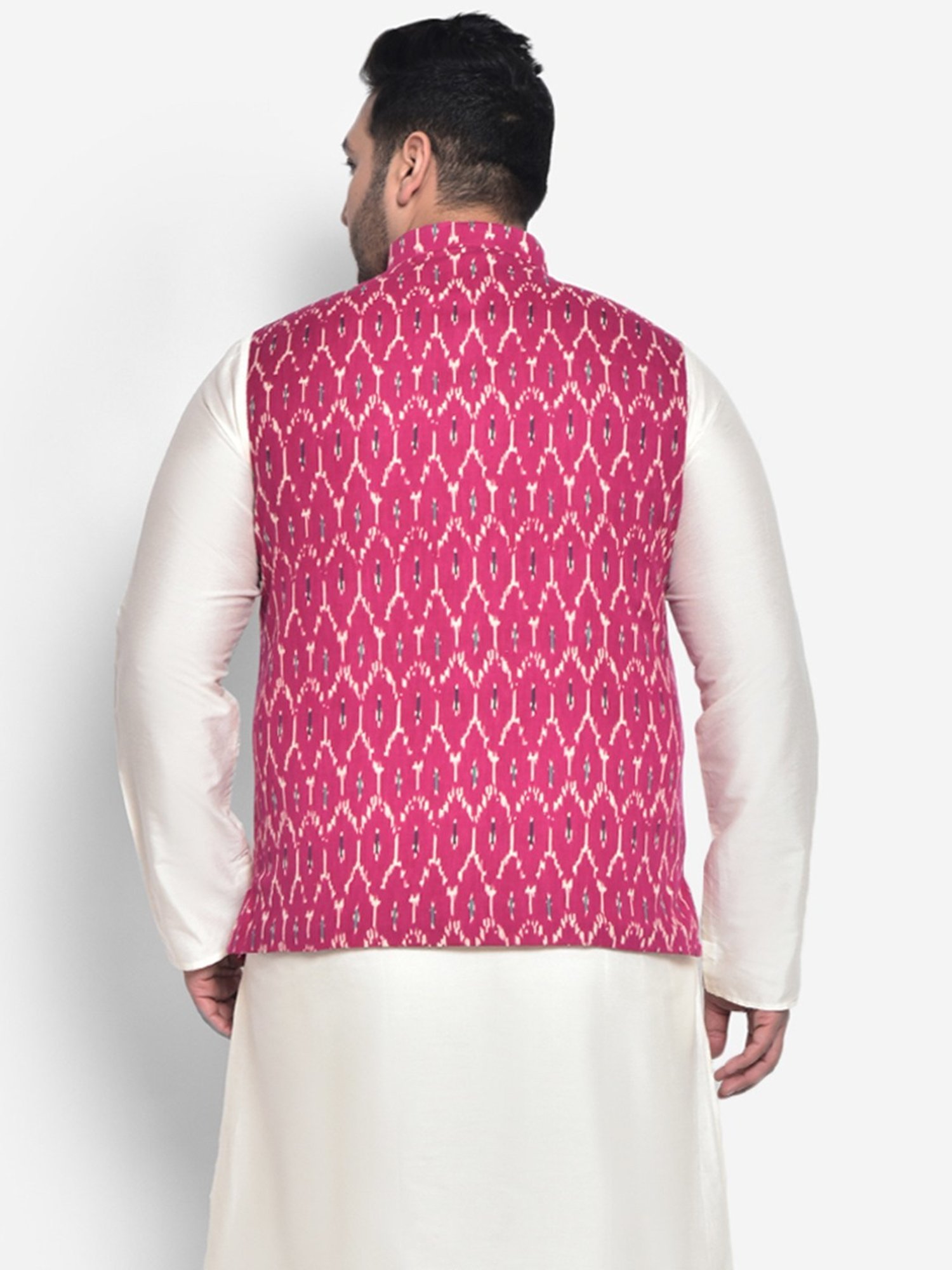 KISAH PLUS Pink Regular Fit Printed Nehru Jacket