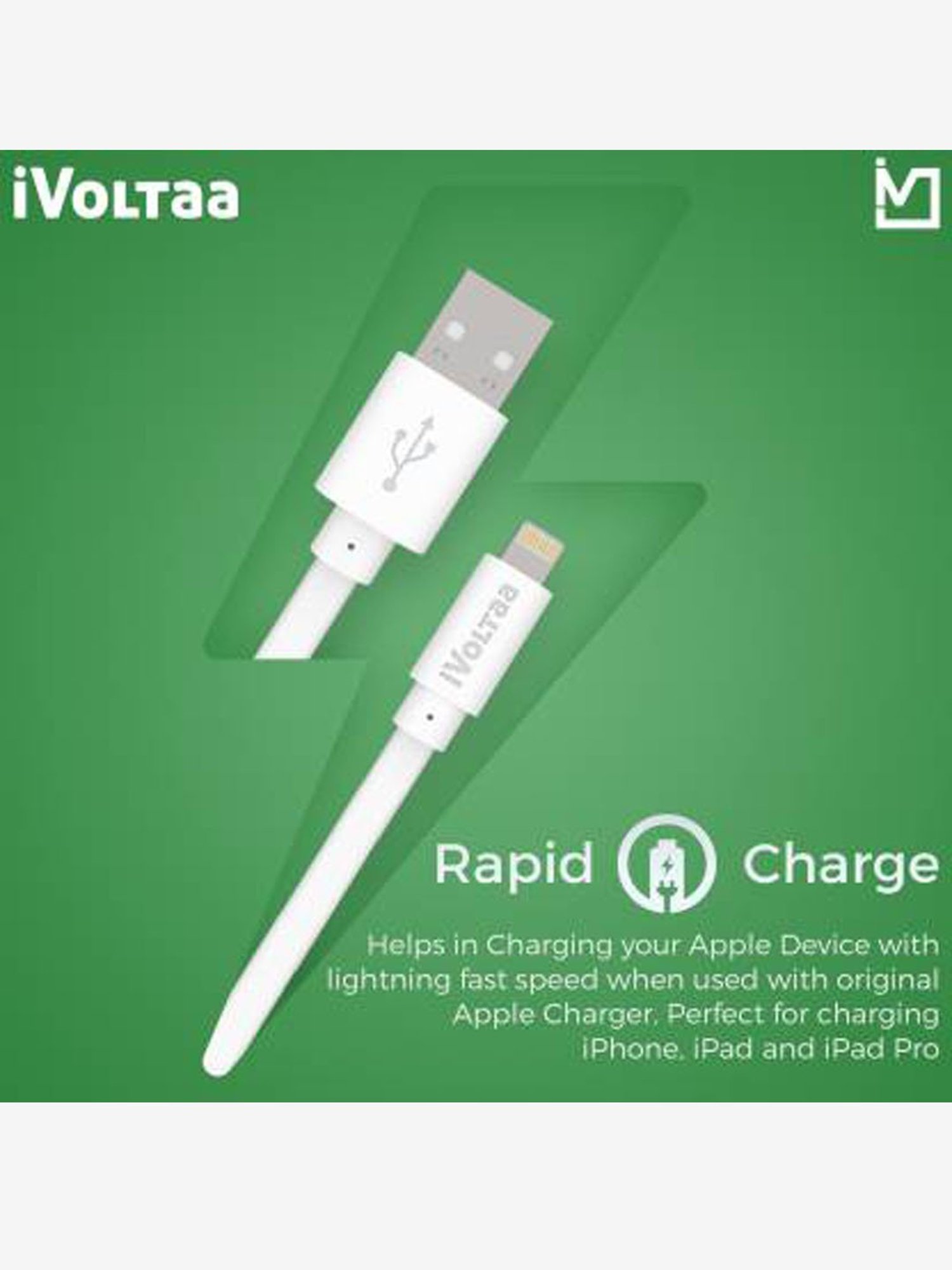 iVoltaa Zeus Lighting Cable 1M 2.4 A 1 m Lightning Cable (White)