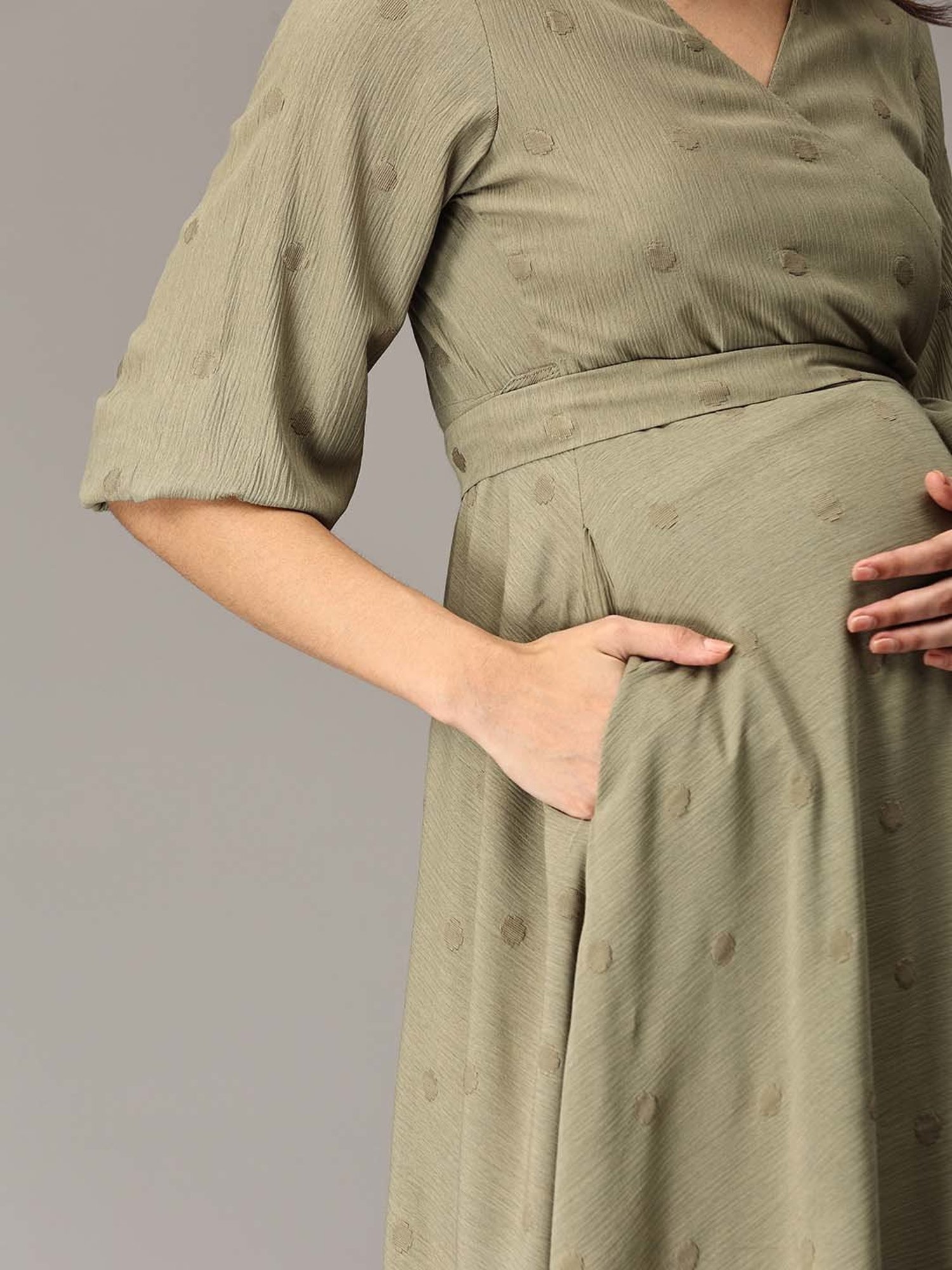 The Mom Store Olive Self Design Wrap Maternity Dress