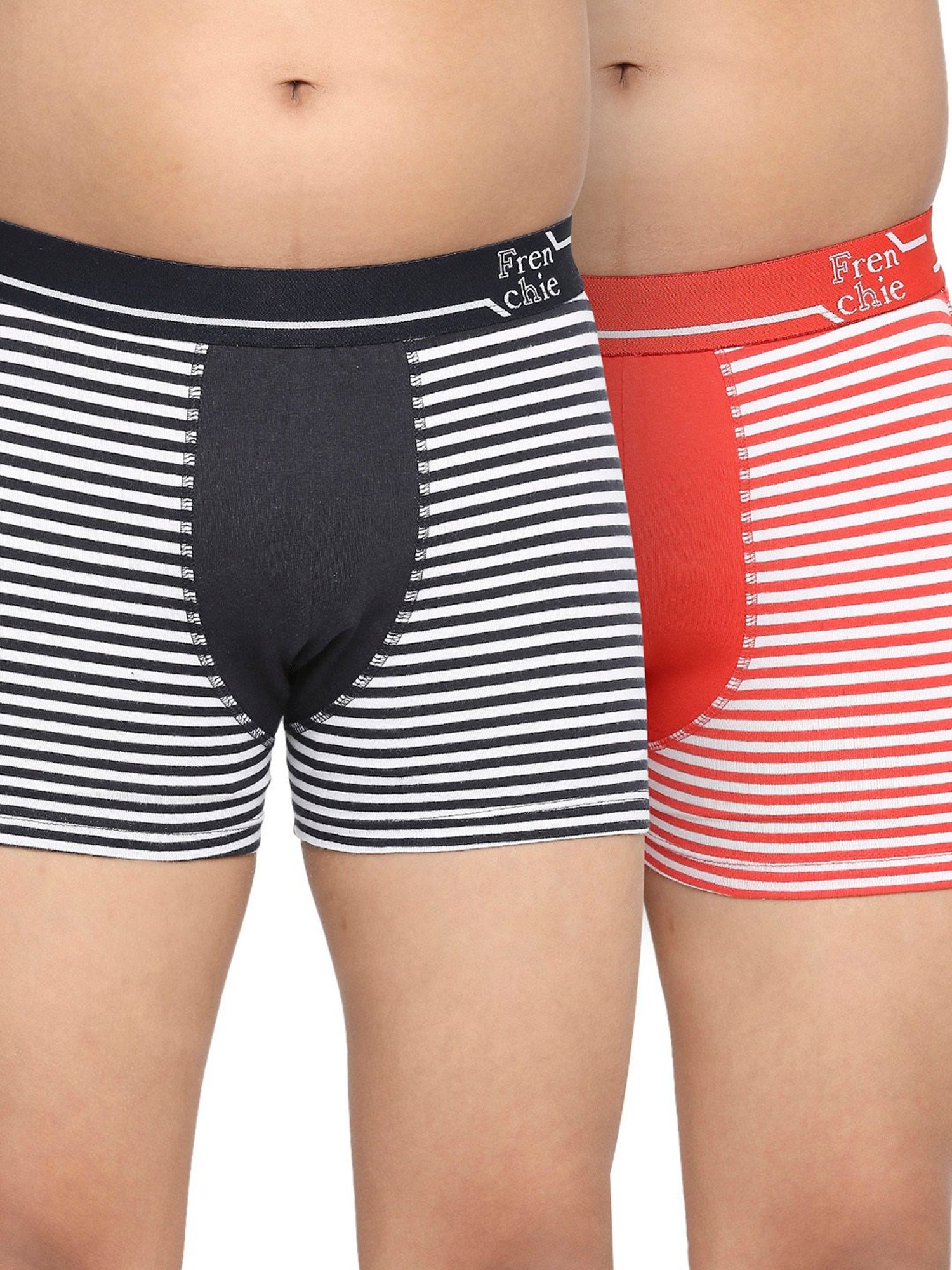 Frenchie Kids Black & Orange Striped Trunks (Pack Of 2)
