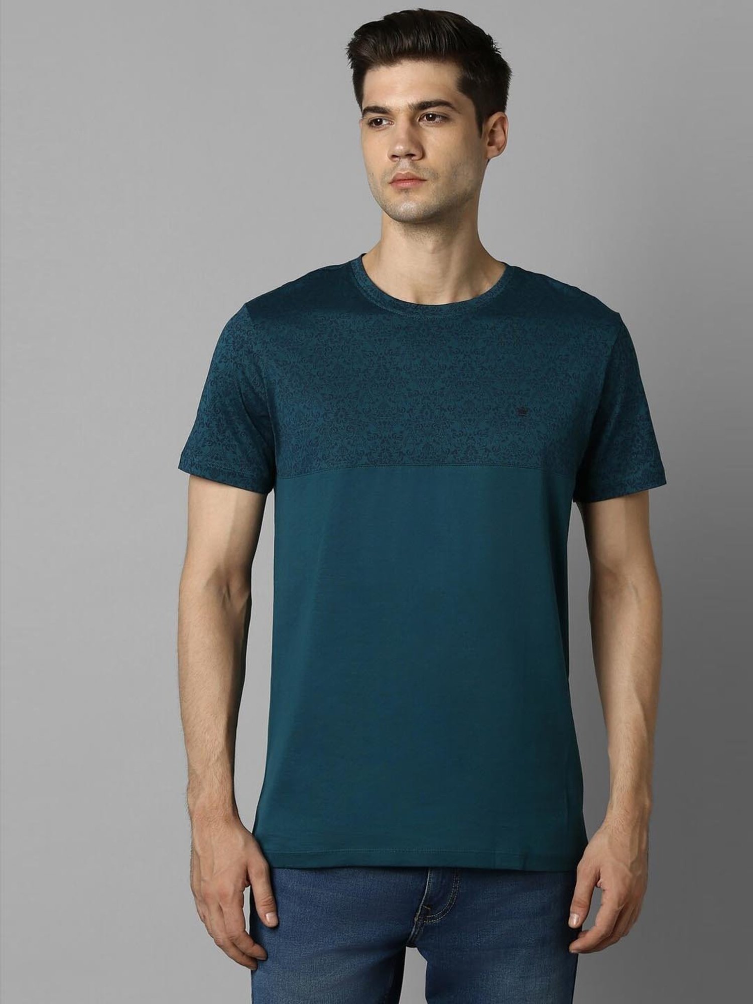 Louis Philippe Sport Blue Cotton Slim Fit Printed T-Shirt