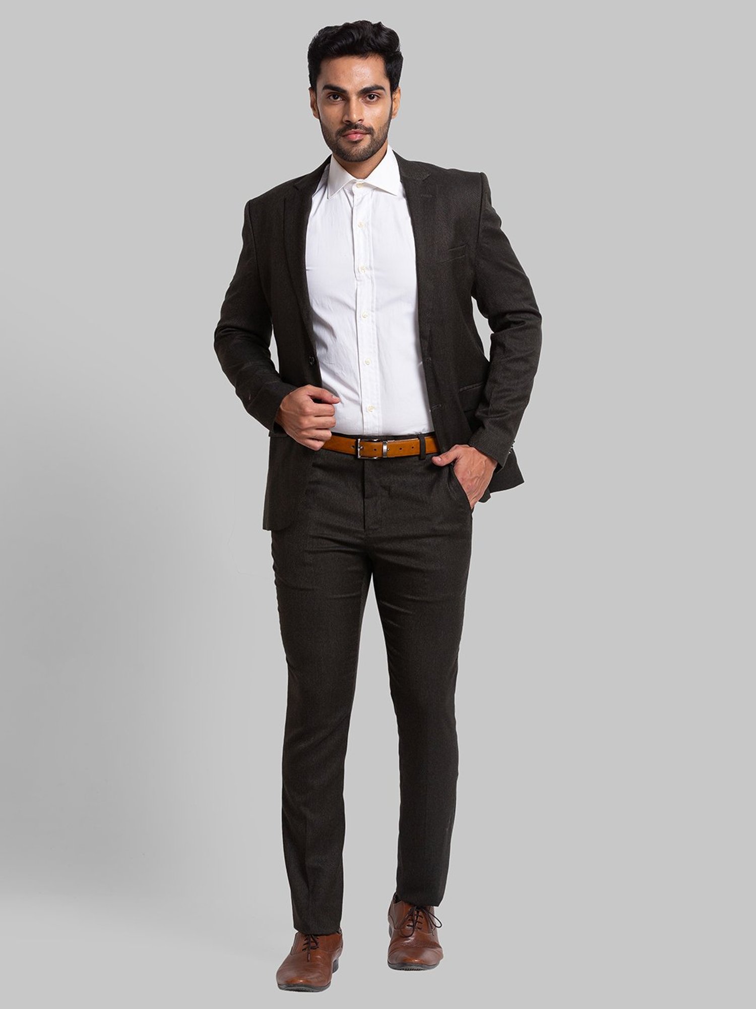 Parx Green Regular Fit Self Pattern Two Piece Suit