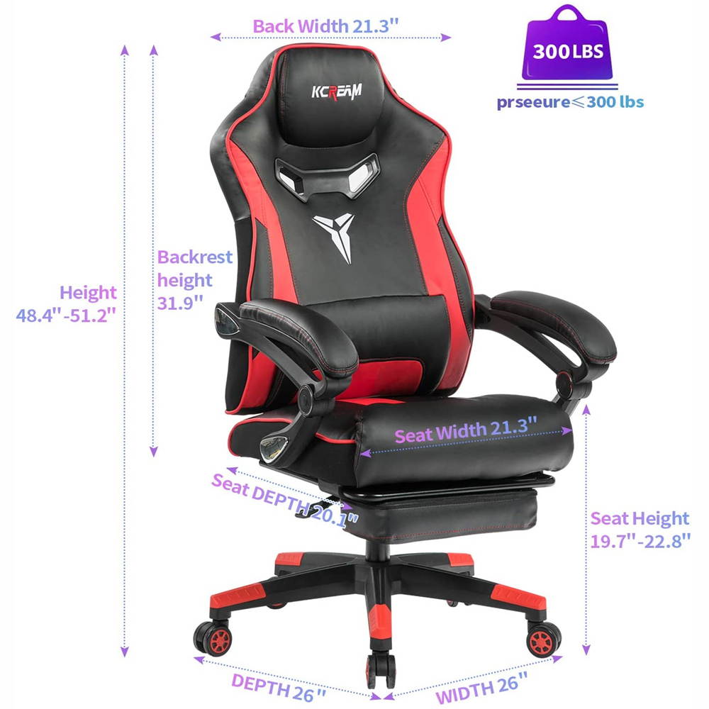 KCREAM Racing Style PC Gamer Chair Large Size Ergonomic Computer Chair with Build-in Lumbar Support Footrest and Adjustable Recliner High Back PU Leather Gaming Chair for Adult